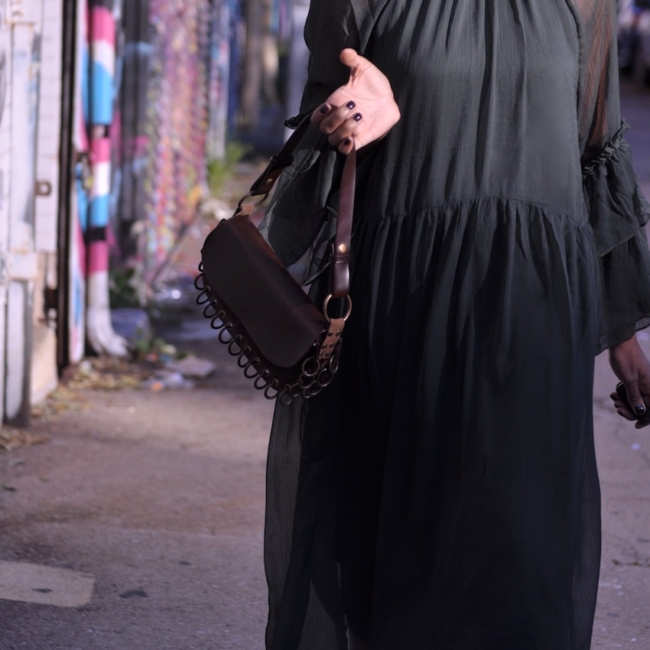 H&M maxi dress with brown leather vintage bag