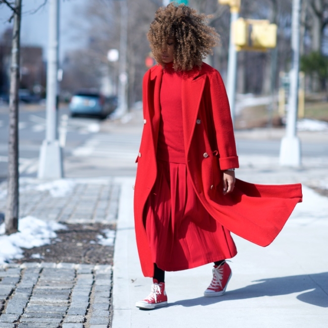 long red vintage red coat