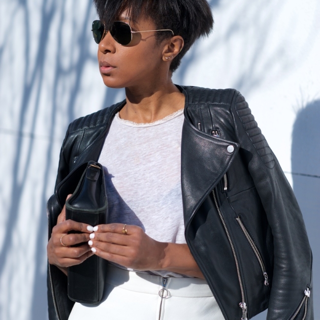 black leather jacket