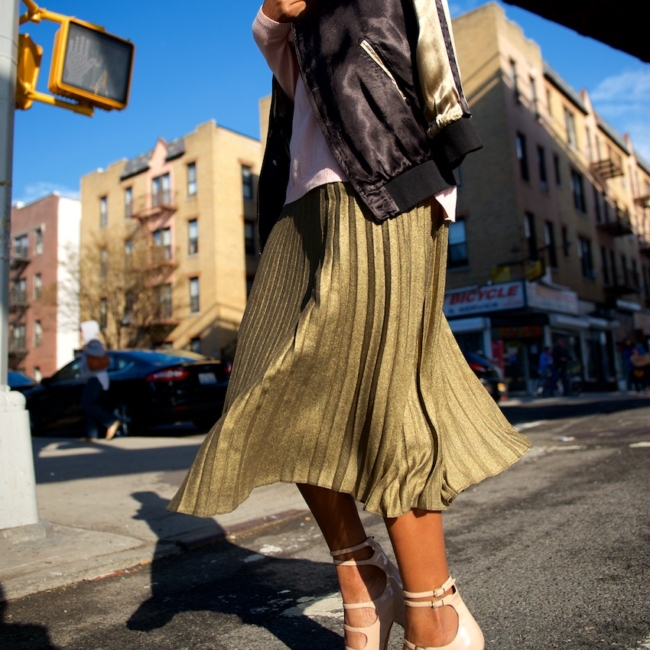 metallic pleated skirts