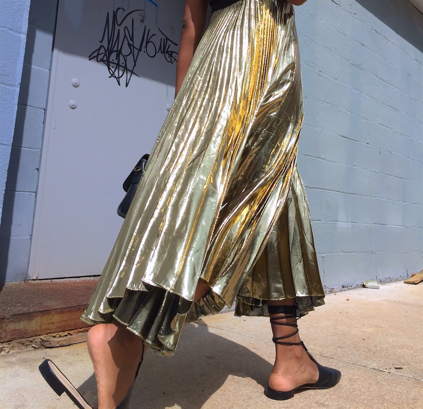 Amazon.com: Ladies Gold Pleated Maxi Skirt