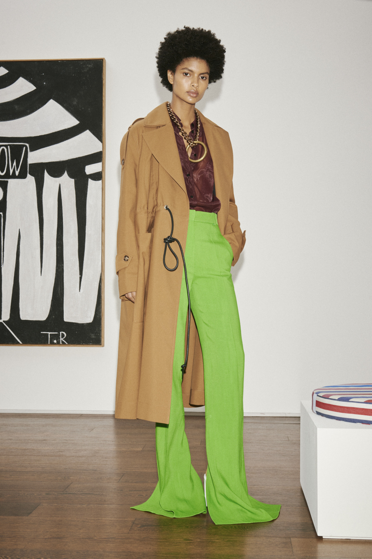Green pants fashion show